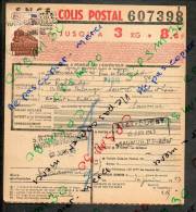 Colis Postaux Bulletin Expédition 8.60fr 3kg Timbre 2.70fr N° 607398 Cachet Gare SNCF OUEST PARIS-BATIGNOLLES Et SAUMUR - Covers & Documents