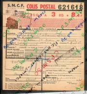 Colis Postaux Bulletin Expédition 8.60fr 3kg Timbre 2.70fr N° 621618 Cachetgare SNCF PARIS CROULEBARBE Dépot A Et SAUMUR - Cartas & Documentos
