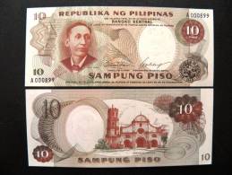 UNC Banknote From Philippines 10 Pesos #144a, Church, #A000890 And Similar - Philippinen