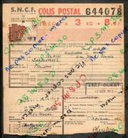 Colis Postaux Bulletin Expédition 8.60fr 3kg Timbre 2.70fr Barré3.0fr N° 644078 (cachet Gare SNCF MONTPELLIER Et SAUMUR) - Lettres & Documents