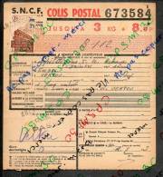 Colis Postaux Bulletin Expédition 8.60fr 3kg Timbre 2.70fr Barré 3.0fr N° 673584 (cachet Gare SNCF OUEST PASSY) - Lettres & Documents
