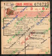 Colis Postaux Bulletin Expédition 8.60fr 3kg Timbre 2.70fr Barré 3.0fr N° 676729 (cachet Gare SNCF OUEST PASSY Et SAUMUR - Cartas & Documentos
