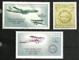 INDIA AIRMAIL 1ST 50 YEARS AIRPLANE SET OF 3 5 PAISA-15 RUPEES MUH 1961 SG434-36 READ DESCRIPTION CAREFULLY !! - Ongebruikt