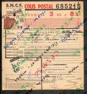 Colis Postaux Bulletin Expédition 8.60fr 3kg Timbre 2.70fr Barré 3.0fr N° 685215 (cachet Gare SNCF SUD OUEST AGEN) - Lettres & Documents