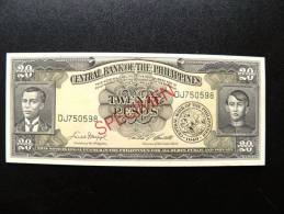 UNC  SPECIMEN Banknote From Philippines 20 Pesos #137, Monument Flag - Philippines