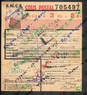 Colis Postaux Bulletin Expédition 8.60fr 3kg Timbre 2.70fr N° 705497 (cachet Gare SNCF NORD PARIS BLOMET Et BLOMET) - Briefe U. Dokumente