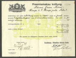 Estland Estonia Estonie Versicherungsdokument Insurance Document (receipt) 1939 Versicherungsgesellschaft "EKA" - Banco & Caja De Ahorros