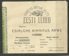 Estland Estonia 1923  Versicherungsdokument Insurance Document Estonian LLOYD - Banco & Caja De Ahorros