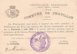 Chatillon ( 92 ) Invitation à La Distribution Des Prix 1896 - Diploma's En Schoolrapporten