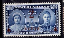 Newfoundland 1939 2 Cent Royal Visit Overprint Issue #250 - 1908-1947