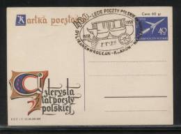POLAND 1958 400 YEARS POLISH POST COMM CANCEL ON SPECIAL PC CARRIED BY POSTAL STAGECOACH - Covers & Documents
