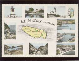 56 Ile De Groix Multivue Avec Plan édit. Combier N° 3 C , Phare Des Chats, Fort Lay , Le Grand Phare , Port Tudy , ... - Groix