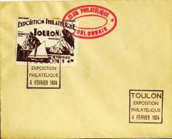 VIGNETTE TOULON SUR ENVELOPPE # FEVRIER 1934 # EXPOSITION PHILATELIQUE - Briefmarkenmessen