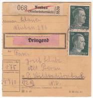 AUSTRIA - WW II. Deutches Reich - Neubau (Gemeinde Ladendorf). Paket - Paketkarte, Package - Package Card, Year 1944 - Briefe U. Dokumente