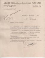 LETTRE - COMITE REGIONAL DE RUGBY DES PYRENEES - CONVOCATION  EQUIPE BEARN BIGORRE PYRENEES - 22 FEVRIER 1941 - Rugby