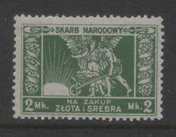 POLAND REVENUE 1920-23 GOLD & SILVER REVENUE 2M GREEN NHM - Revenue Stamps