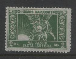 POLAND REVENUE 1920-23 GOLD & SILVER REVENUE 2M GREEN HM - Revenue Stamps