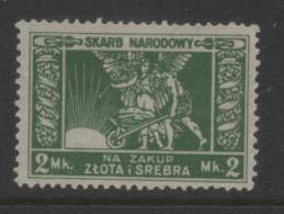 POLAND REVENUE 1920-23 GOLD & SILVER REVENUE 2M GREEN NG - Revenue Stamps
