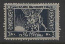 POLAND REVENUE 1920-23 GOLD & SILVER REVENUE 3M BLUE HM - Revenue Stamps