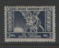 POLAND REVENUE 1920-23 GOLD & SILVER REVENUE 3M BLUE NG - Revenue Stamps