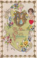 True Love Be My Valentine - Embossed, Couple In Gold Heart, Cupid Postmarked Washington DC Feb 13 1911 - Saint-Valentin