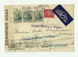 06 Alpes Mmes NICE - Tarif P.A. ETATS-UNIS à 16F.Obl.T.04 NICE PL.GARIMALDI 17.7.42 - 1927-1959 Storia Postale