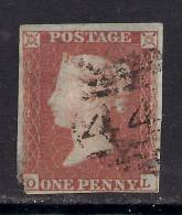 GB 1841 - 52 QV 1d PENNY RED IMPERF BLUED PAPER ( O & L ) USED STAMP PMK 44 . .( C726) - Usados