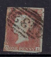 GB 1841 - 52 QV 1d PENNY RED IMPERF BLUED PAPER ( O & L ) USED STAMP PMK ?32 . .( C777) - Oblitérés