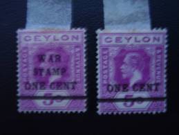 CEYLON 1918 GEORGE V  "WAR STAMP" COLOMBO Govt.Printers Overprint/Surcharge Both MINT HINGED. - Ceylon (...-1947)