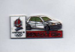 Pin´s  Automobiles  Renault  Clio  Blanche, Cartouche  Rouge, Flan  Vierge, Sport  J.O  ALBERTVILLE  1992 - Renault