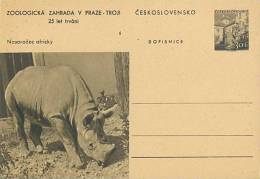 CESKOSLOVENSKO : Not-travelled Postal Stationery : FAUNA,WILD ANIMALS,RHINOCEROS, - Animalez De Caza