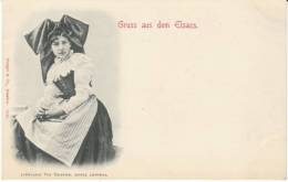 Gruss Aus Dem Elsass Germany, Alsace Provinicial Dress Costume Fashion, 1890s Vintage Postcard - Elsass