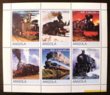 ANGOLA: TRAINS. Feuillet 1 Valeurs Histoire Des  Locomotives. Emis En 2000. Feuillet 3 (NEUF SANS CHARNIERE. MNH) - Trains