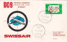TRIPOLI / ZURICH   - Cover _ Lettera  -   DC 9  Flight  - SWISSAIR - Premiers Vols