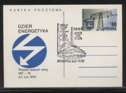 POLAND 1972 ENERGY WORKERS DAY COMM CANCEL ON COMM PC ELECTRICITY PYLON - Electricité