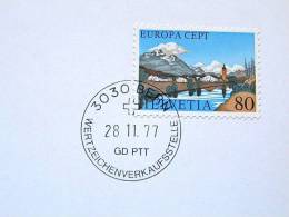 Switzerland 1977 Special Card Of Christmas Of Postal Service - EUROPA CEPT - Mountain Church - Lettres & Documents