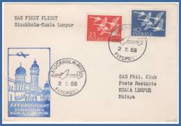 STOCKHOLM > KUALA LUMPUR Malaya 2/5/1958 - Cartas & Documentos