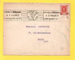 LETTRE N° 325 Obl PARIS UTILISEZ LE TELEGRAMME A 3 FR... - 1921-1960: Modern Tijdperk