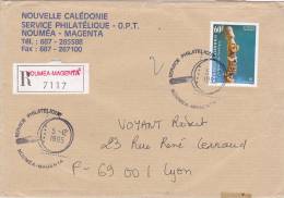 MARCOPHILIE, NOUVELLE CALEDONIE, RECOMMANDÉ 1995, 671 Seul Sur Lettre, PORTEUR DE MASQUE /2512 - Lettres & Documents