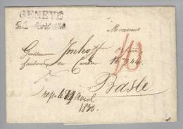 Heimat GE GENEVE 1836-04-24 Vorphilabrief Nach Basel - ...-1845 Prephilately