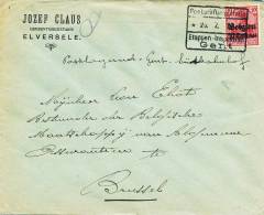 334/20 - Lettre TP Etapes Censure De GENT 1916 Vers BXL - Expéd. Claus , Gemeentesekretaris à ELVERSELE - OC26/37 Territoire Des Etapes