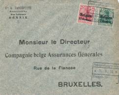 337/20 - Lettre TP Etapes Censure De GENT 1916 Vers BXL - Entete Assurances Vve Vandeputte à RENAIX - OC26/37 Territoire Des Etapes