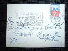 LETTRE MIGNONNETTE TP BLASON PARIS 0,30F OBL. MEC. 23-12-1965 ROUBAIX PPAL (59 NORD) - 1941-66 Stemmi E Stendardi