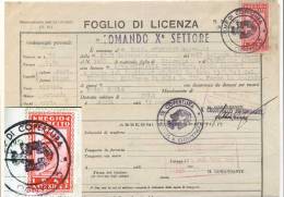 ITALIA - ITALY - REGIO ESERCITO - POSTA MILITARE - FOGLIO DI  LICENZA - COMANDO X. SETTORE  POLA - 1943 - EXTR.RARE - Franchise