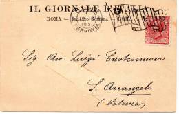 1905 CARTOLINA INTESTATA IL GIORNALE D'ITALIA  CON ANNULLO ROMA  + ANNULLO A BANDIERA - Marcophilia