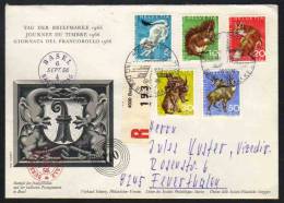 ANIMAUX DE LA FORET - SUISSE / 1966 ENVELOPPE FDC RECOMMANDEE  (ref 3916a) - Game