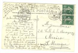CPA Aubervilliers à Mexico Mexique 1908 Avec TAD Mexico Sur Paire Semeuse 5c Vert YT 137 Griffe Mexicaine - Briefe U. Dokumente
