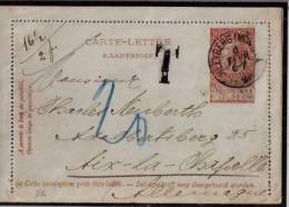 BELGIQUE :  1899:Carte Letrre De BLEYSBERG(Plombières)pour AIX-LA-CHAPELLE.Timbre Fine Barbe.Carte Taxée.RARE. - Carte-Lettere