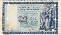 BUONO DEL TESORO QUINQUENNALE A PREMI - PRIMA SERIE /  2 Buoni _  Lire 1000 - 1943 - Banco & Caja De Ahorros