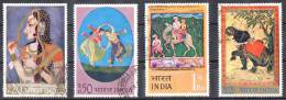 India 1973 Indian Miniature Paintings Set Of 4 Used - Camel, Elephant, Dance - Usati